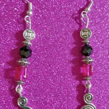 Pink and Black Beaded Swirl Earrings 6 Pink and Black Beaded Swirl Earrings 6