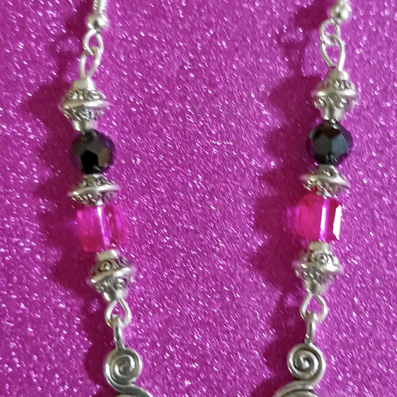 Pink and Black Beaded Swirl Earrings 7 Pink and Black Beaded Swirl Earrings 7