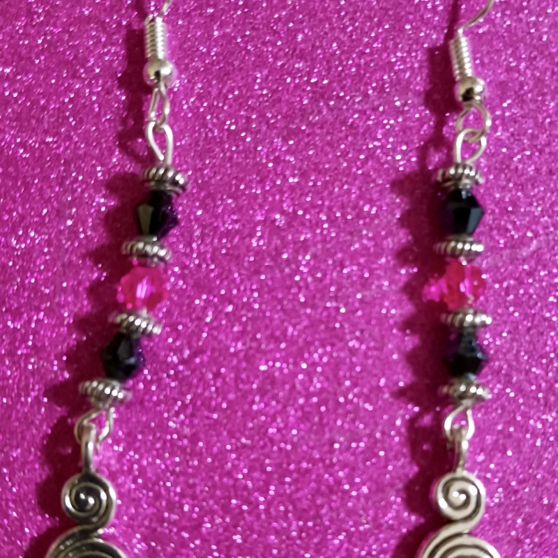 Pink and Black Beaded Swirl Earrings 2 Pink and Black Beaded Swirl Earrings 2