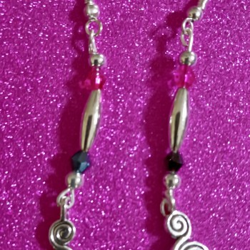 Pink and Black Beaded Swirl Earrings 3 Pink and Black Beaded Swirl Earrings 3