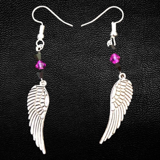 Silver Wings with Pink & Black Beads Silver Wings with Pink & Black Beads