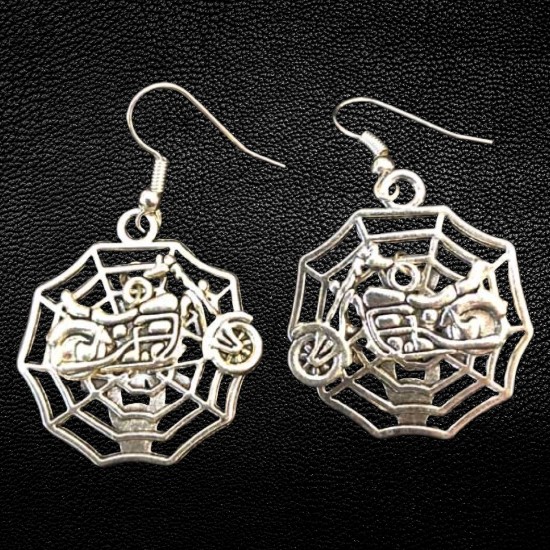 Spiderweb with Motorcycle Earrings Spiderweb with Motorcycle Earrings