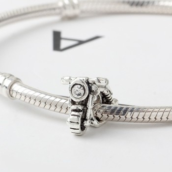 925 Sterling Silver Charm Our Panda Motorcycle Crystal