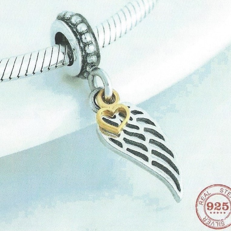 925 Sterling Silver Charm Our Panda Angel Wing & Heart 925 Sterling Silver Charm Our Panda Angel Wing & Heart