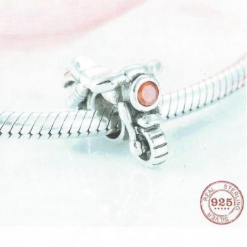 925 Sterling Silver Charm Our Panda Motorcycle Pink