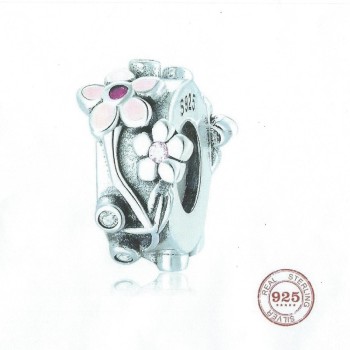 925 Sterling Silver Charm Our Panda Pink Flower