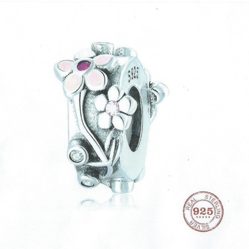 925 Sterling Silver Charm Our Panda Pink Flower