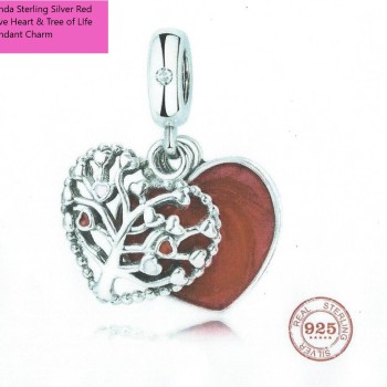 925 Sterling Silver Charm Our Panda Tree of Life Red Heart