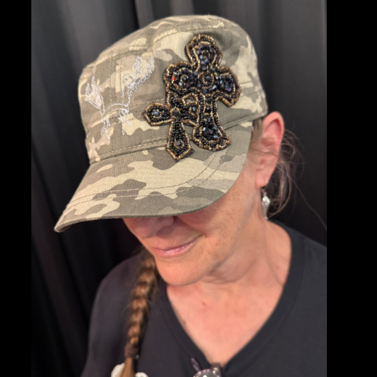 Camo Cross Hat w/ Lace angels